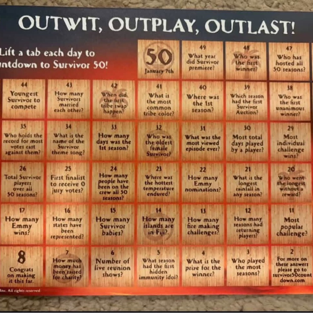 Survivor Countdown Game Board